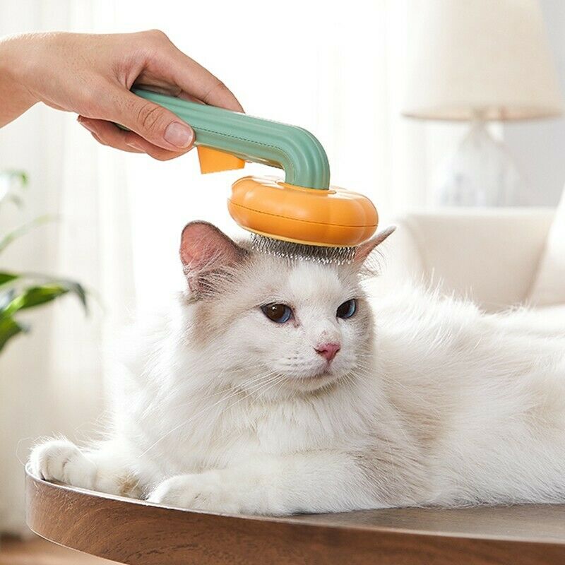 Hlopaw Pet Pumpkin Self-Cleaning Slicker Brush for Dogs & Cats – Gentle Deshedding Grooming Tool