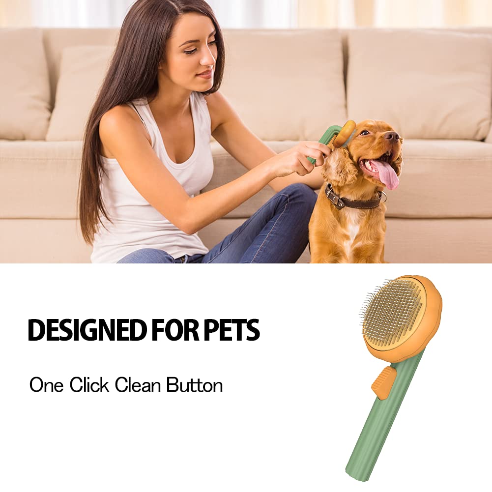 Hlopaw Pet Pumpkin Self-Cleaning Slicker Brush for Dogs & Cats – Gentle Deshedding Grooming Tool