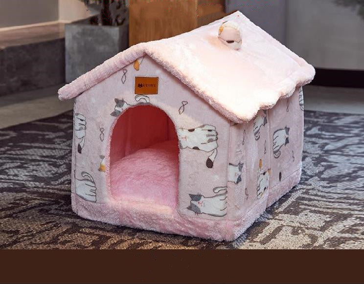 Hlopaw Foldable Dog & Cat Bed – Warm Winter Pet House with Removable Plush Nest and Non-Slip Bottom