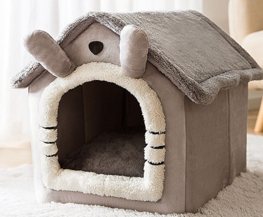 Hlopaw Foldable Dog & Cat Bed – Warm Winter Pet House with Removable Plush Nest and Non-Slip Bottom