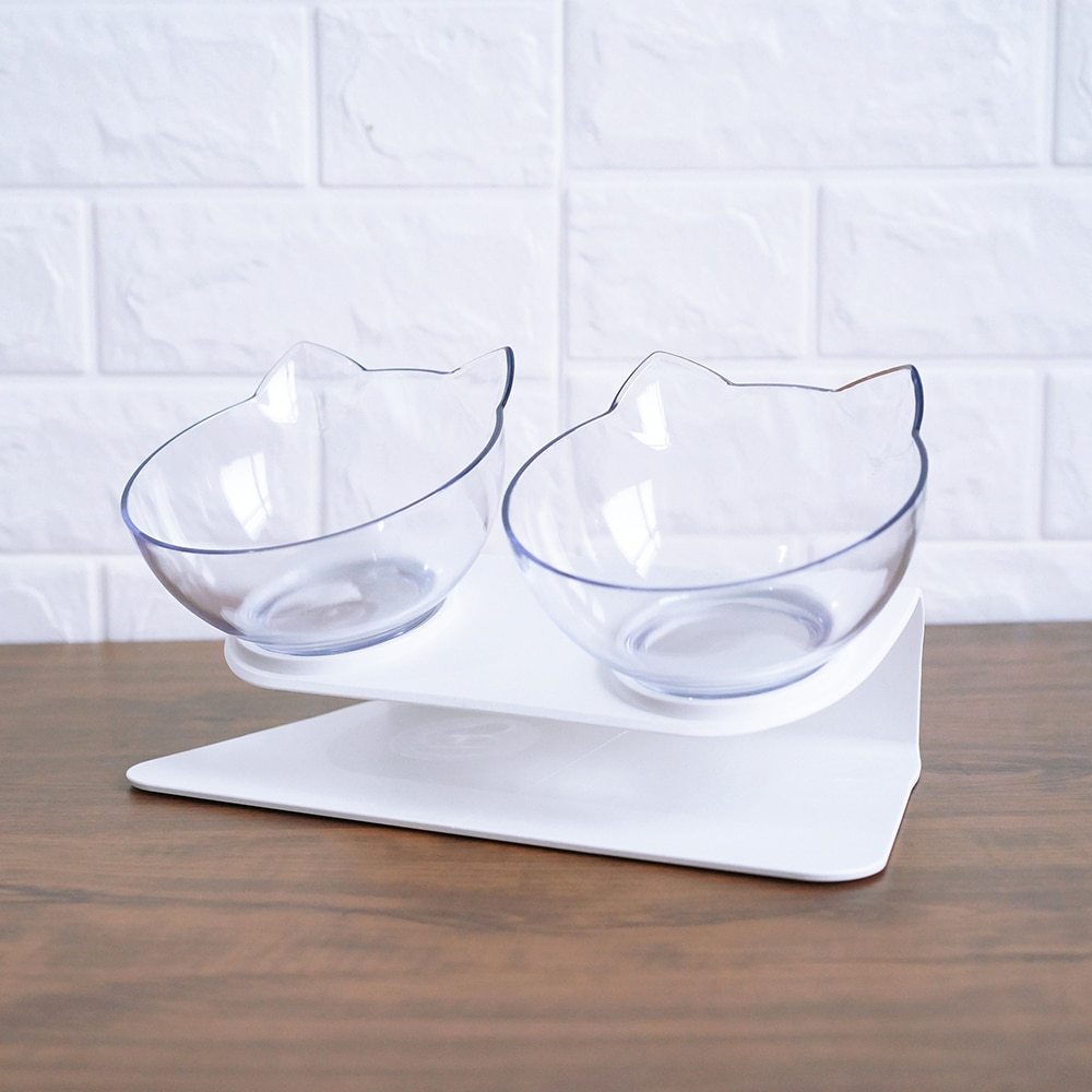 Hlopaw Cat Double Bowl – 15° Tilt Food & Water Feeder, Anti-Slip Elevated Bowl for Cervical Spine Protection