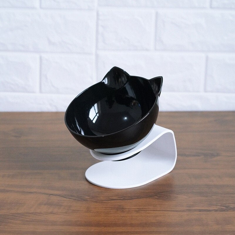 Hlopaw Cat Double Bowl – 15° Tilt Food & Water Feeder, Anti-Slip Elevated Bowl for Cervical Spine Protection