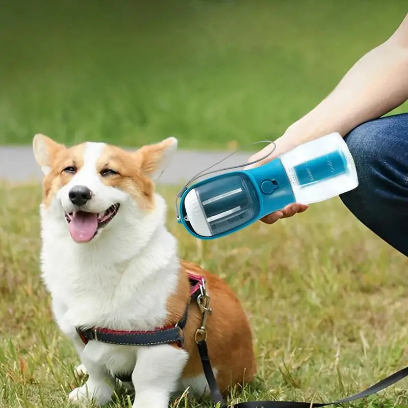 Hlopaw 3-in-1 Dog Water Cup – Portable Pet Bottle with Food Container & Waste Bag Dispenser for Travel