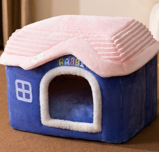 Hlopaw Foldable Dog & Cat Bed – Warm Winter Pet House with Removable Plush Nest and Non-Slip Bottom