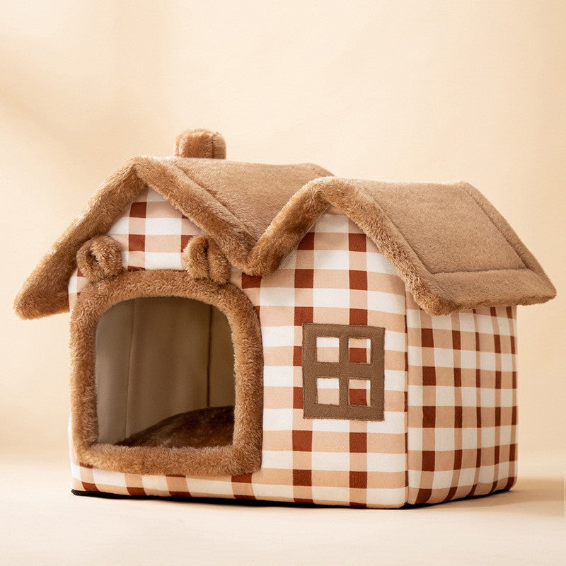 Hlopaw Foldable Dog & Cat Bed – Warm Winter Pet House with Removable Plush Nest and Non-Slip Bottom