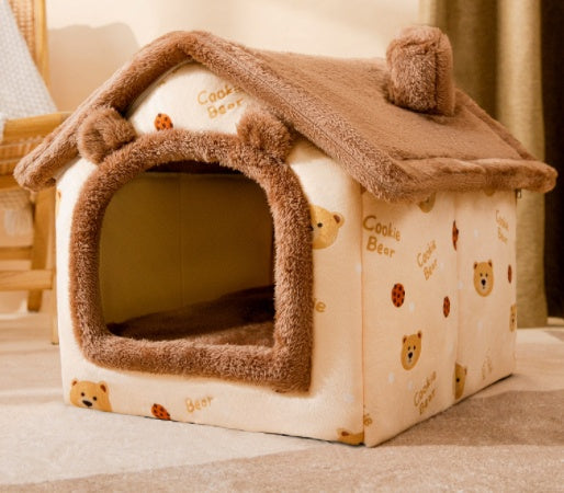 Hlopaw Foldable Dog & Cat Bed – Warm Winter Pet House with Removable Plush Nest and Non-Slip Bottom
