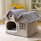 Hlopaw Foldable Dog & Cat Bed – Warm Winter Pet House with Removable Plush Nest and Non-Slip Bottom