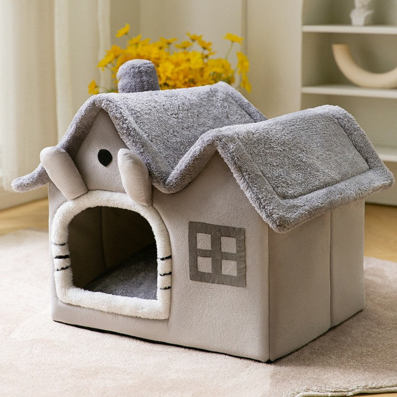 Hlopaw Foldable Dog & Cat Bed – Warm Winter Pet House with Removable Plush Nest and Non-Slip Bottom