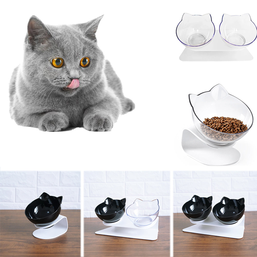 Hlopaw Cat Double Bowl – 15° Tilt Food & Water Feeder, Anti-Slip Elevated Bowl for Cervical Spine Protection