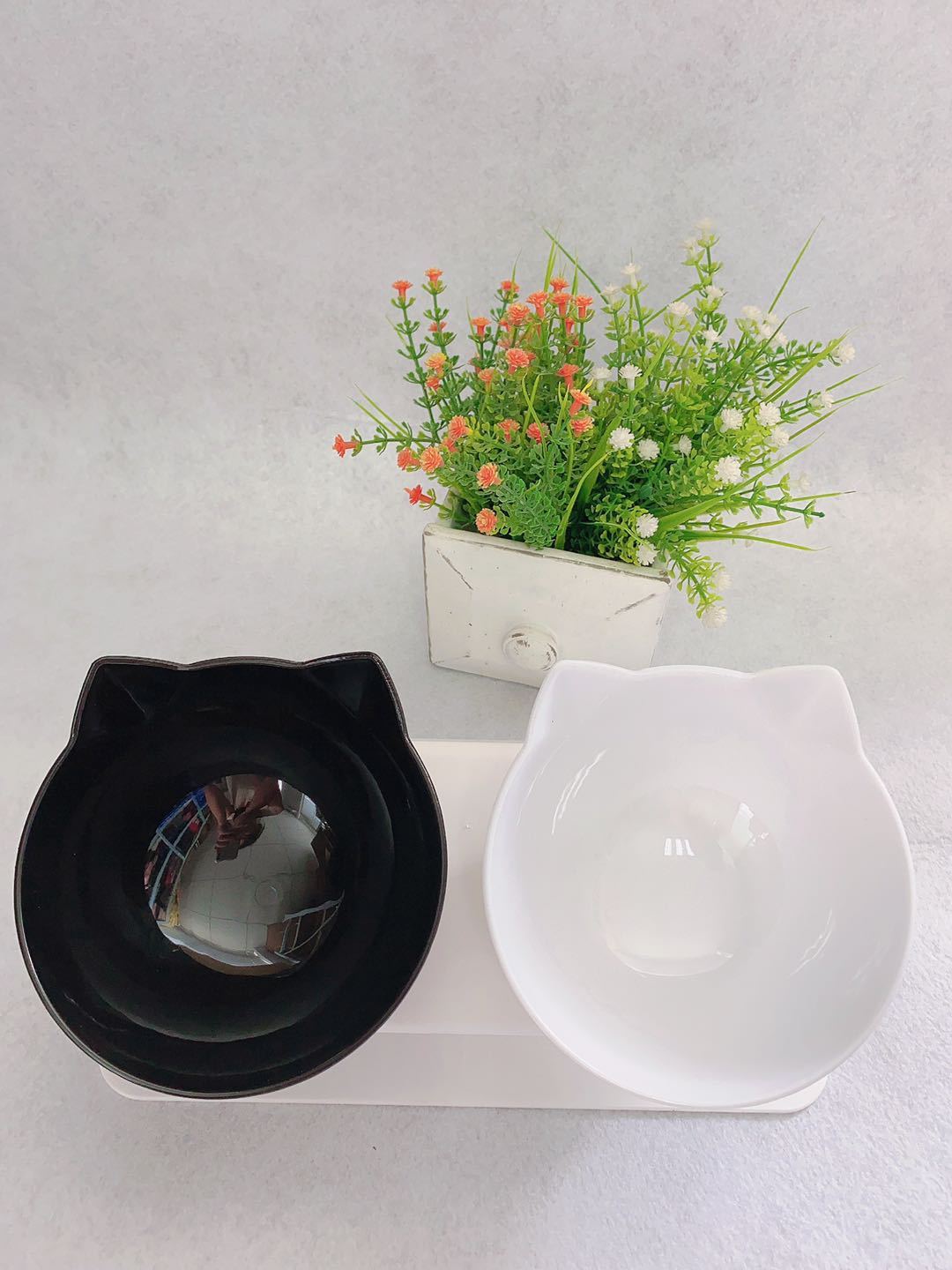 Hlopaw Cat Double Bowl – 15° Tilt Food & Water Feeder, Anti-Slip Elevated Bowl for Cervical Spine Protection