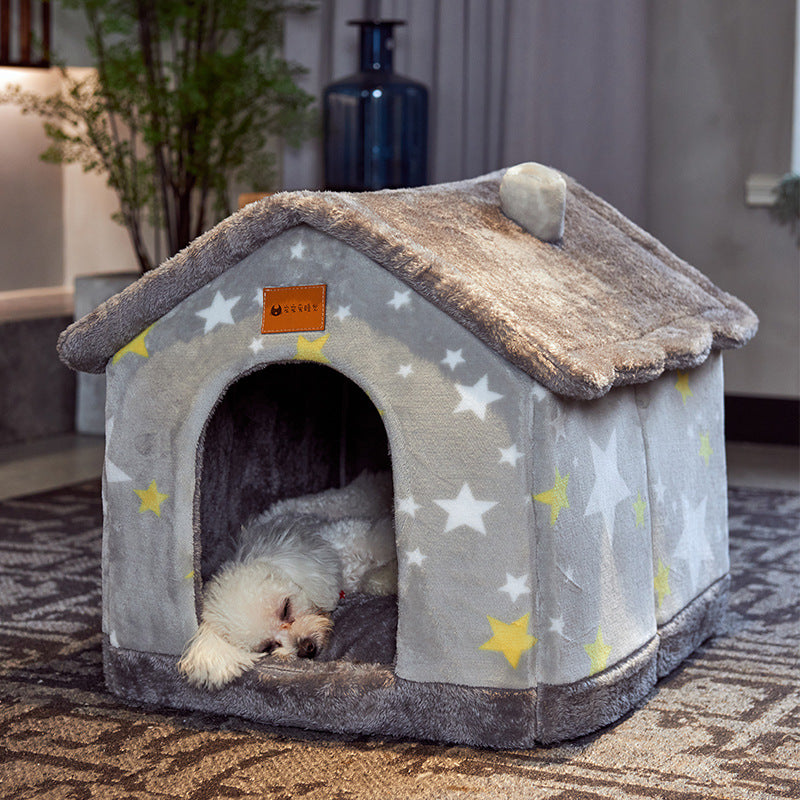Hlopaw Foldable Dog & Cat Bed – Warm Winter Pet House with Removable Plush Nest and Non-Slip Bottom