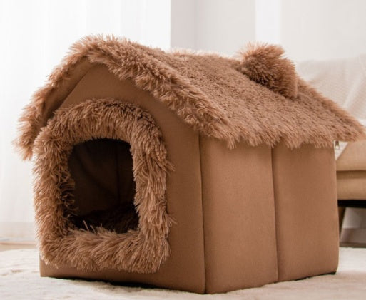Hlopaw Foldable Dog & Cat Bed – Warm Winter Pet House with Removable Plush Nest and Non-Slip Bottom