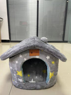 Hlopaw Foldable Dog & Cat Bed – Warm Winter Pet House with Removable Plush Nest and Non-Slip Bottom