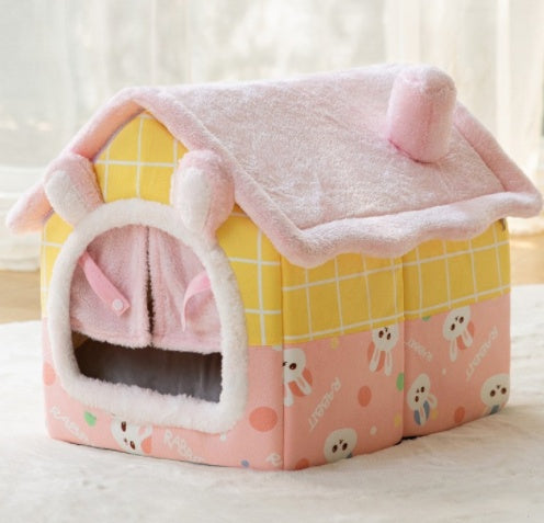 Hlopaw Foldable Dog & Cat Bed – Warm Winter Pet House with Removable Plush Nest and Non-Slip Bottom