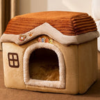 Hlopaw Foldable Dog & Cat Bed – Warm Winter Pet House with Removable Plush Nest and Non-Slip Bottom