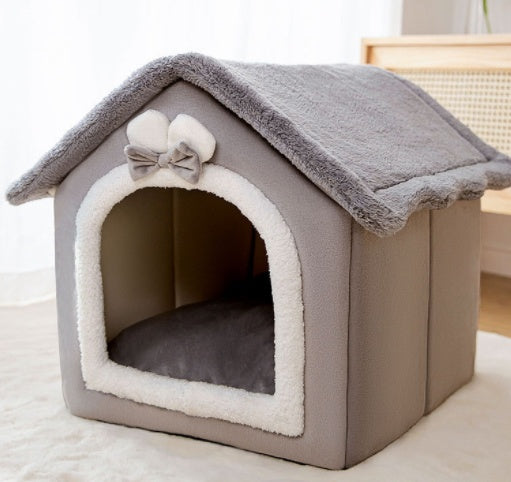 Hlopaw Foldable Dog & Cat Bed – Warm Winter Pet House with Removable Plush Nest and Non-Slip Bottom